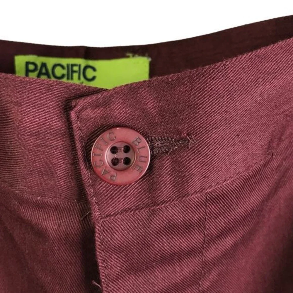 Pacific Blue Shorts Mens 36 Burgundy Maroon Flat Front Cotton Blend Twill Casual
